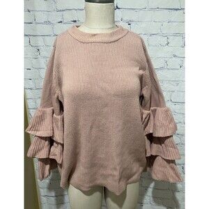 Roaman's Women's Sweater Soft Blush Knit Tiered Ruffle Long Sleeve Size 12